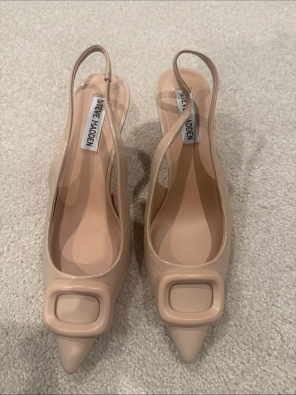 Steve Madden Gabbey Beige Patent Slingback Pointed Toe Pumps